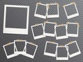 Blank photo frames set hanging on adhesive tape vector realistic illustration. Royalty Free Stock Photo