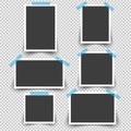 Blank photo frames with sticky tape isolated on transparent background, vector Royalty Free Stock Photo
