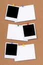 Three polaroid photo print frames index cards copy space vertical