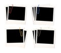 Polaroid photo print frames with paperclips, isolated on white background Royalty Free Stock Photo