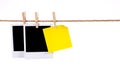 Polaroids with post it style sticky note rope string washing line Royalty Free Stock Photo
