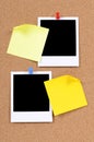 Polaroid frame photo prints with yellow post it style sticky notes Royalty Free Stock Photo