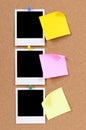 Three polaroid photo frames post it style office sticky notes copy space Royalty Free Stock Photo