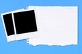 Two polaroid photo frames torn writing paper Royalty Free Stock Photo