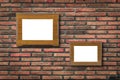 Blank photo wood frame on old brick wall Royalty Free Stock Photo