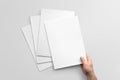 Blank A4 photorealistic brochure magazine mockup on light grey background.