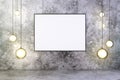 Blank picture frame with lightbulbs and concrete wall and floor, Royalty Free Stock Photo