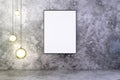 Blank picture frame with lightbulbs on concrete wall Royalty Free Stock Photo