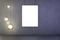 Blank picture frame with lightbulbs in the dark concrete room Royalty Free Stock Photo