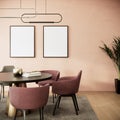 Blank picture frame mock up in Peach color room interior, 3d rendering vertical background