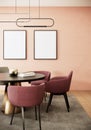 Blank picture frame mock up in Peach color room interior, 3d rendering vertical background