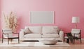 Blank picture frame mock up in pink room interior , 3d rendering