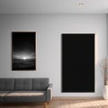 Blank picture frame mockup on a wall. Horizontal orientation. Artwork template in interior design made with Generative Royalty Free Stock Photo