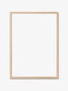 Blank picture frame mockup on white wall, vertical artwork template. Single oak wood frame mock-up