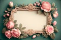 Blank Picture Frame surround by a Floral frame of English Roses. Space for Copy . Generative AI