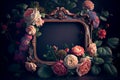 Blank Picture Frame surround by a Floral frame of English Roses. Space for Copy . Generative AI