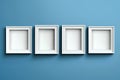 Blank picture frames isolated on blue background. 3d render illustration Royalty Free Stock Photo