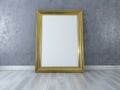 Blank picture with gold frame standing on floor. Design Template for Mock Up Royalty Free Stock Photo