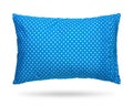 Blank pillow isolated on white background. Blue cushion in polka dots pattern concept. Clipping paths object