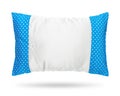 Blank pillow isolated on white background. Blue cushion in polka dots pattern concept. Clipping paths object