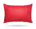 Blank pillow isolated on white background. Red cushion in polka dots pattern concept. Clipping paths object