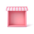 Blank pink exhibition booth show or blank product display shop showcase box stand with pink white striped awning isolated on white