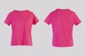 Blank pink female t-shirt Isolated on white background front and back rear view Royalty Free Stock Photo