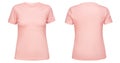 Blank pink female t shirt template front and back side view isolated on white background. T-shirt design mockup for Royalty Free Stock Photo