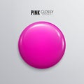 Blank pink glossy badge or button. 3d render.