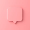 Blank pink pastel color speech bubble pin isolated on pink wall background