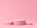 Blank pink product podium pedestals isolated on pink pastel color background