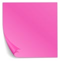 Blank pink sticky note. Curled corner paper