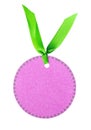 Blank pink tag circle shape and green ribbon. Royalty Free Stock Photo