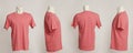 Blank pink tshirt template  from four sides  natural shapes on mannequins Royalty Free Stock Photo