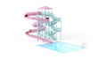 Blank pink waterslide with swimming pool mockup, isolated