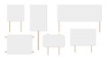 Blank placard. Realistic whiteboard on wooden sticks. 3D vector illustration