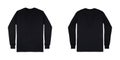 Black long sleeve t shirt in front and back view isolated on white background