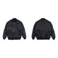 Blank plain bomber jacket isolated on white background. black bomber jacket. parachute jacket. front and back view