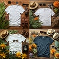 Blank plain white shirt t-shirt photo template mockup package with summer accessories Royalty Free Stock Photo