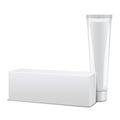 Blank plastic tube with white box for medicine or cosmetics - cream, gel, skin care, toothpaste. Packaging mockup