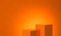 Blank platform, podium or pedestal for product display. Orange colored cubes on orange background