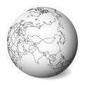 Blank political map of Asia. 3D Earth globe with black outline map. Vector illustration Royalty Free Stock Photo