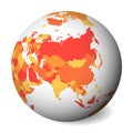 Blank political map of Asia. 3D Earth globe with orange map. Vector illustration Royalty Free Stock Photo