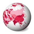 Blank political map of Asia. 3D Earth globe with pink map. Vector illustration Royalty Free Stock Photo