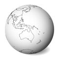 Blank political map of Australia. 3D Earth globe with black outline map. Vector illustration