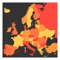 Blank political map of Europe continent in four shades of orange. Vector illustration