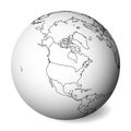 Blank political map of North America. 3D Earth globe with black outline map. Vector illustration Royalty Free Stock Photo