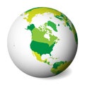 Blank political map of North America. 3D Earth globe with green map. Vector illustration Royalty Free Stock Photo