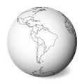 Blank political map of South America. 3D Earth globe with black outline map. Vector illustration Royalty Free Stock Photo