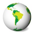 Blank political map of South America. 3D Earth globe with green map. Vector illustration Royalty Free Stock Photo